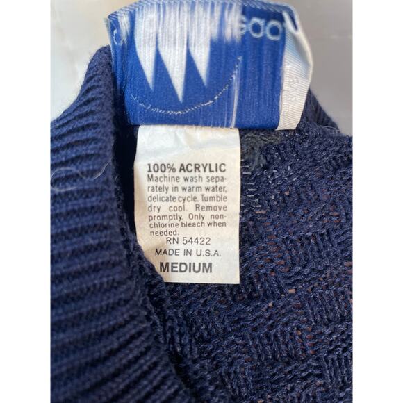 Vintage 1980s Floral Novelty Knit Short Sleeve Sweater Red White Blue Med - Picture 10 of 10